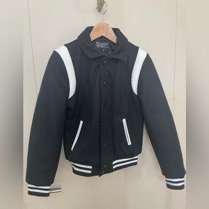 Straight to Hell varsity bomber jacket - black with white trim